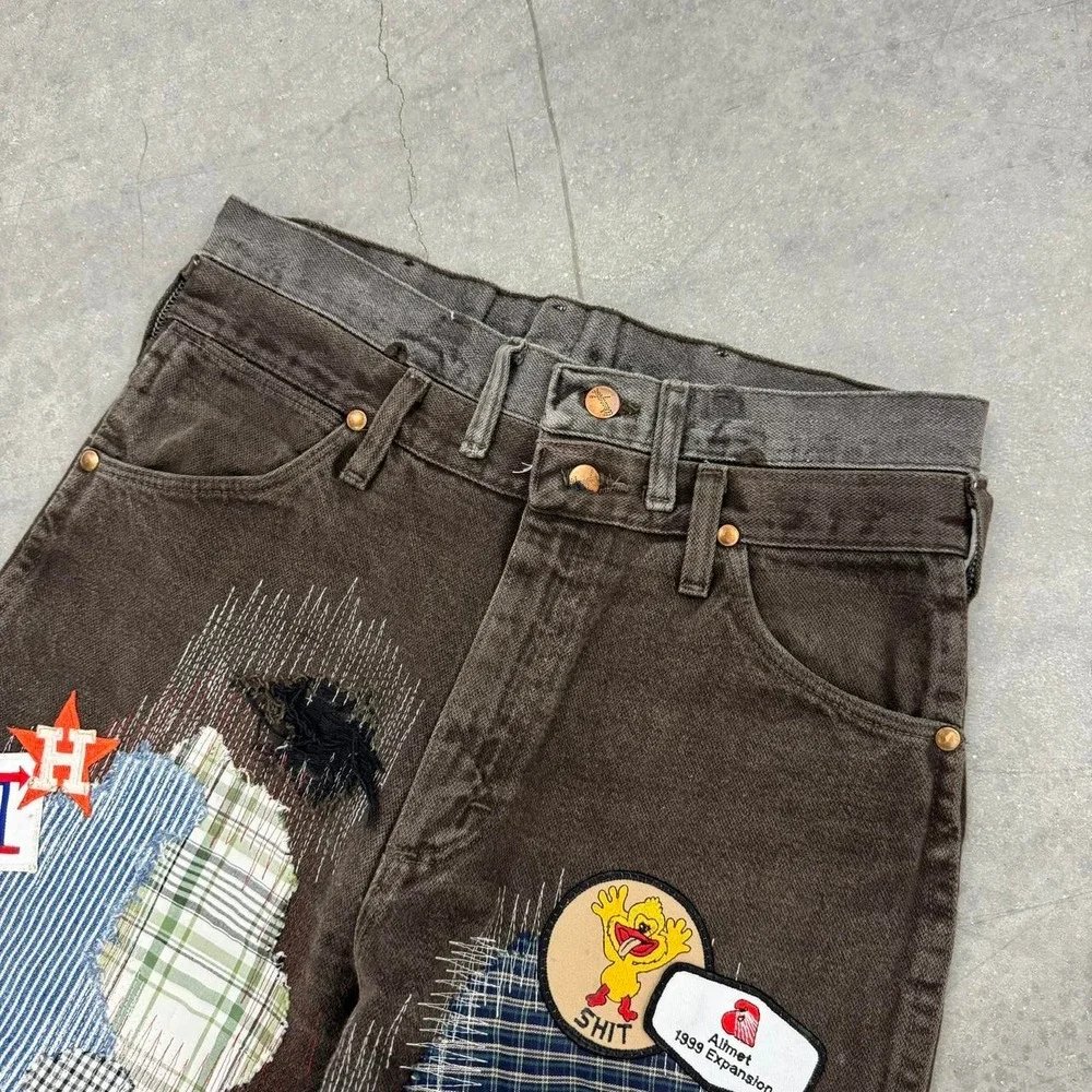 1 OF 1 Fedi Cartel VINTAGE USA MADE BAGGY Brown Patchwork Denim Jeans - 30/28
